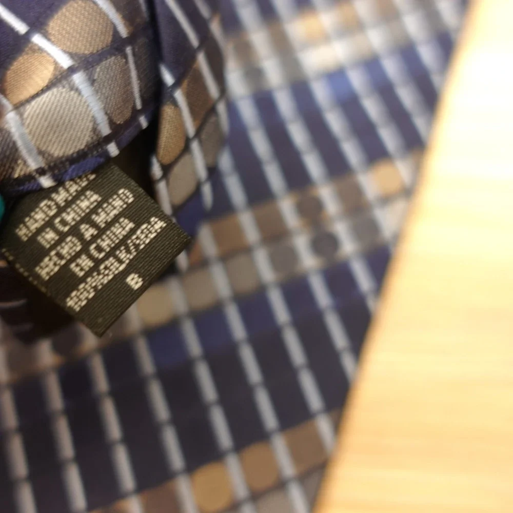 Navy Blue Silk Tie Mens Grid Plaid Dotted Classic Formal Office GEOFFREY BEENE